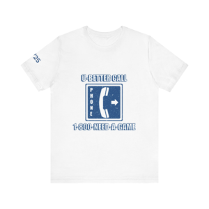 White Need A Game T-Shirt With Triangle Logo and Sleeve Logo